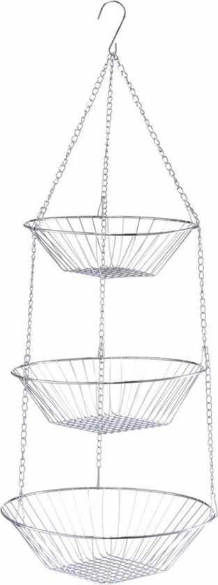 Promo ???? Zilveren Ronde Fruitschaal 3-laags Hangend 72 Cm - Zeller - Keukenaccessoires/benodigdheden - Fruitschalen/fruitmanden - Fruitschalen Van Metaal ???? 2 Promo ???? Zilveren Ronde Fruitschaal 3-laags Hangend 72 Cm - Zeller - Keukenaccessoires/benodigdheden - Fruitschalen/fruitmanden - Fruitschalen Van Metaal ???? - Afbeelding 2