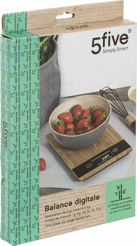 Gloednieuw ???? 5five Digitale Keukenweegschaal Van Bamboe Max 5 Kilo - Precisie Weegschaal ???? 4 Gloednieuw ???? 5five Digitale Keukenweegschaal Van Bamboe Max 5 Kilo - Precisie Weegschaal ???? - Afbeelding 4