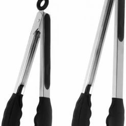Goedkoop ???? Navaris Keukentang Set Van 2 - Serveertang - Voedseltang - Vleestang - Barbecuetang - Roestvrij Staal En Siliconen - 23 & 30 Cm - Zwart ????