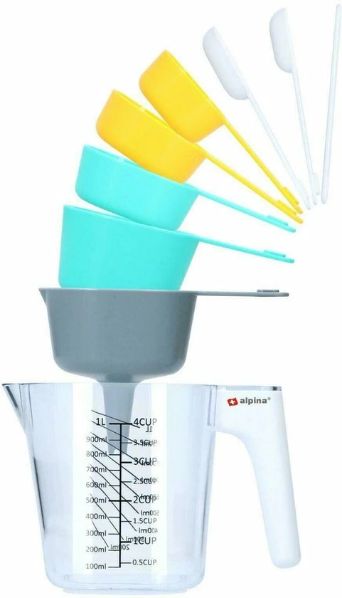 Beste Pirce ???? Alpina Maatbeker Set 9-delig Tot 1 Liter (Inclusief Trechter En Roerstaaf) - Measuring Cups & Spoons - Stapelbaar - Modern Design ???? 1 Beste Pirce ???? Alpina Maatbeker Set 9-delig Tot 1 Liter (Inclusief Trechter En Roerstaaf) - Measuring Cups & Spoons - Stapelbaar - Modern Design ????