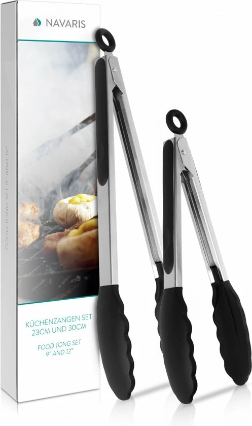 Goedkoop ???? Navaris Keukentang Set Van 2 - Serveertang - Voedseltang - Vleestang - Barbecuetang - Roestvrij Staal En Siliconen - 23 & 30 Cm - Zwart ???? 4 Goedkoop ???? Navaris Keukentang Set Van 2 - Serveertang - Voedseltang - Vleestang - Barbecuetang - Roestvrij Staal En Siliconen - 23 & 30 Cm - Zwart ???? - Afbeelding 4