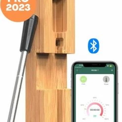 Gloednieuw ❤️ Vulpes Goods Vulpes Kitchen® Vleesthermometer Draadloos PRO - 2-in-1 Oventhermometer - BBQ Thermometer - App & Bluetooth - Thermometer Koken - Meater - RVS & Fast Charger - 30 Meter ????