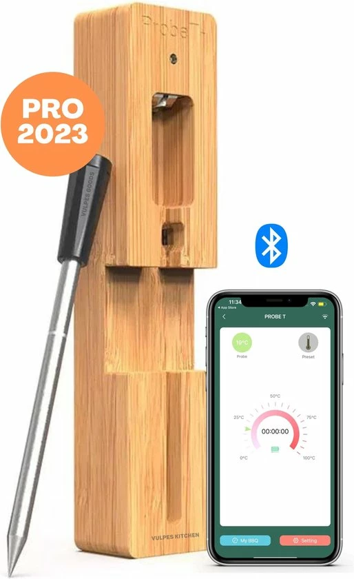Gloednieuw ❤️ Vulpes Goods Vulpes Kitchen® Vleesthermometer Draadloos PRO - 2-in-1 Oventhermometer - BBQ Thermometer - App & Bluetooth - Thermometer Koken - Meater - RVS & Fast Charger - 30 Meter ???? 1 Gloednieuw ❤️ Vulpes Goods Vulpes Kitchen® Vleesthermometer Draadloos PRO - 2-in-1 Oventhermometer - BBQ Thermometer - App & Bluetooth - Thermometer Koken - Meater - RVS & Fast Charger - 30 Meter ????