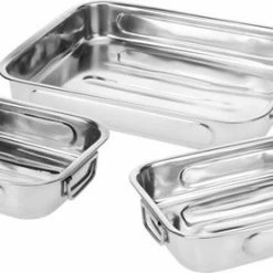 Goedkoop ???? Excellent Houseware Set Van 3x Stuks RVS Braadsledes/ovenschalen - Vlees Braden - Braadpan - Braadslede ⭐