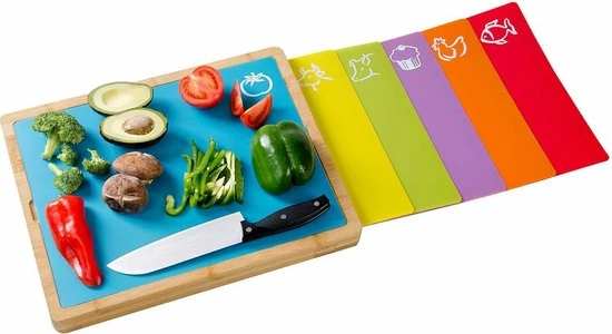 Gloednieuw ???? Zindoo Bamboe Snijplankenset - Bamboo Snijplank - Set Van 6 Kunststof Planken - Broodplank - Vlees - Groente - Fruit - FSC Bamboe - Duurzaam Hout - ZIN-BCB-02 ???? 4 Gloednieuw ???? Zindoo Bamboe Snijplankenset - Bamboo Snijplank - Set Van 6 Kunststof Planken - Broodplank - Vlees - Groente - Fruit - FSC Bamboe - Duurzaam Hout - ZIN-BCB-02 ???? - Afbeelding 4