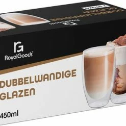 Korting ???? RoyalGoods® Dubbelwandige Glazen – Koffieglazen - Theeglazen – 450ML – 2 Stuks – Cappuccino Glazen - Latte Macchiato Glazen ????