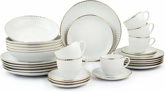 Gloednieuw ???? LUBIANA DAISY GOLD - Wit Porselein Handmatig Gedecoreerd Met Gouden Streep Koffie En Dinerservies 30-delig Voor 6 Personen ⭐ 8 Gloednieuw ???? LUBIANA DAISY GOLD - Wit Porselein Handmatig Gedecoreerd Met Gouden Streep Koffie En Dinerservies 30-delig Voor 6 Personen ⭐ - Afbeelding 8