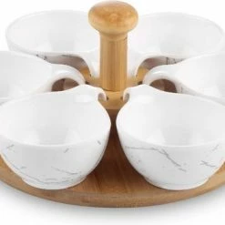 Nieuw ???? Hakal Hapjes Tapas Draaiplateau Hout Met Wit Melamine Schaaltjes - Serveerplank Borrelplank ⌛