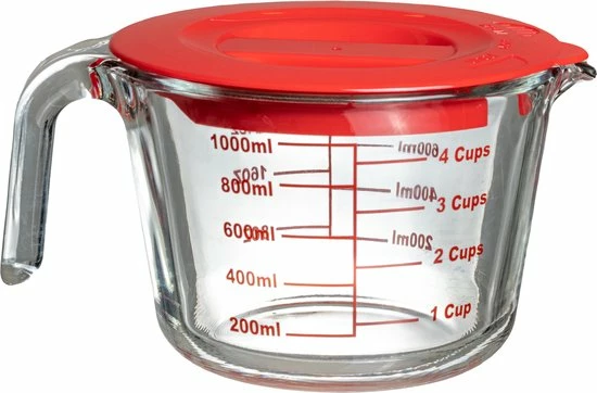 Uitgang ⌛ Sareva Maatbeker - Met Deksel - Hittebestendig Glas - 1 Liter ✔️ 1 Uitgang ⌛ Sareva Maatbeker - Met Deksel - Hittebestendig Glas - 1 Liter ✔️