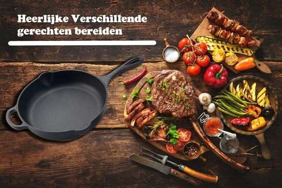 Kopen ⌛ Kicinn Koekenpan - Gietijzer - Koekenpan Inductie - Skillet Koekenpan - Geëmailleerd - Incl. Accessoires - Ø 27 ???? 6 Kopen ⌛ Kicinn Koekenpan - Gietijzer - Koekenpan Inductie - Skillet Koekenpan - Geëmailleerd - Incl. Accessoires - Ø 27 ???? - Afbeelding 6