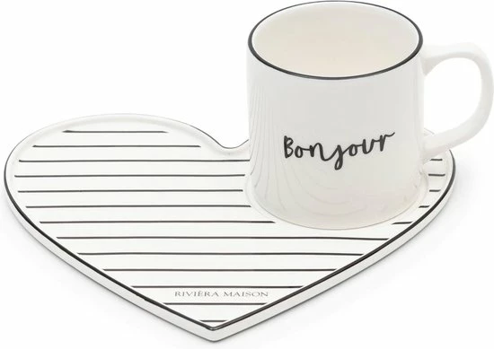 Hete verkoop ???? Riviera Maison Mok Met Tekst - Bonjour Lovely Cup & Saucer - Wit - 1 Stuks ⌛ 1 Hete verkoop ???? Riviera Maison Mok Met Tekst - Bonjour Lovely Cup & Saucer - Wit - 1 Stuks ⌛