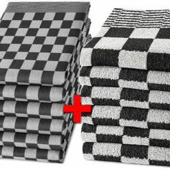 Coupon ✔️ Slaaptextiel HORECA Theedoeken En Keukendoeken Set - 6x Theedoeken - 6x Keukendoeken - Horecakwaliteit - Geblokt - Zwart ????