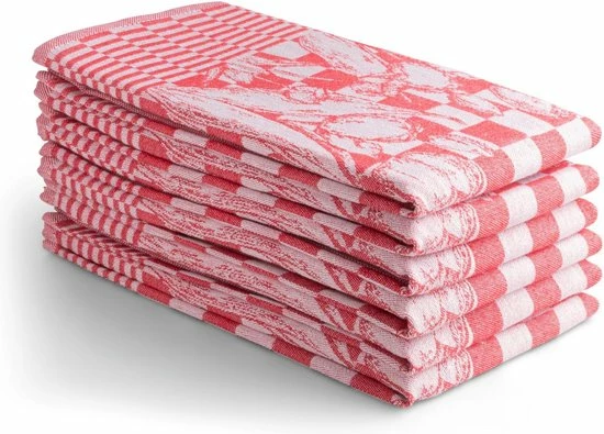 Uitgang ???? Seashell Oerhollands Luxe Theedoeken - 6 Stuks - Patroon Blok Tulp - Rood - 65x65cm ???? 1 Uitgang ???? Seashell Oerhollands Luxe Theedoeken - 6 Stuks - Patroon Blok Tulp - Rood - 65x65cm ????