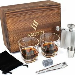 Promo ???? Paddio Whiskey Set - Incl. Whiskey Glazen, Heupfles, Whiskey Stones En Shotglaasjes - Whiskey Cadeauset - Gift Set - Whisky Tasting - Platvink - Zakflacon - Borrelglaasjes - Whiskey Stenen ????