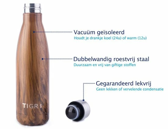 Korting ???? TIGR The Original - Drinkfles - Thermosfles - RVS - 500ml - Bruin Hout - Met Afwasborstel ???? 3 Korting ???? TIGR The Original - Drinkfles - Thermosfles - RVS - 500ml - Bruin Hout - Met Afwasborstel ???? - Afbeelding 3