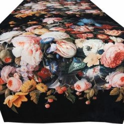 Hete verkoop ???? Clayre & Eef Tafelloper 35x180 Cm Zwart Rood Polyester Rechthoek Bloemen Tafelkleed Loper Tafeltextiel ????