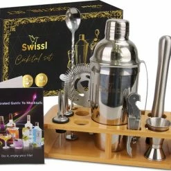 Flash-uitverkoop ???? Cocktail Set Swissl | Luxe Cocktail Shaker Set Met Cocktail Boekje | Cocktail Stamper | Recepten Boekje | 10-delig | Swissl ????