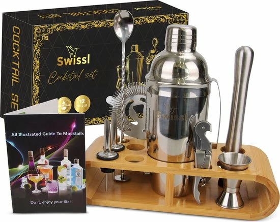 Flash-uitverkoop ???? Cocktail Set Swissl | Luxe Cocktail Shaker Set Met Cocktail Boekje | Cocktail Stamper | Recepten Boekje | 10-delig | Swissl ???? 1 Flash-uitverkoop ???? Cocktail Set Swissl | Luxe Cocktail Shaker Set Met Cocktail Boekje | Cocktail Stamper | Recepten Boekje | 10-delig | Swissl ????