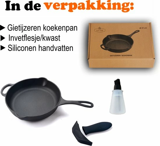 Kopen ⌛ Kicinn Koekenpan - Gietijzer - Koekenpan Inductie - Skillet Koekenpan - Geëmailleerd - Incl. Accessoires - Ø 27 ???? 7 Kopen ⌛ Kicinn Koekenpan - Gietijzer - Koekenpan Inductie - Skillet Koekenpan - Geëmailleerd - Incl. Accessoires - Ø 27 ???? - Afbeelding 7
