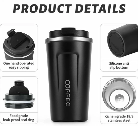 Top 10 ⭐ REGENTECH® Koffiebeker To Go - RVS Thermosbeker - Drinkfles - Herbruikbare Koffiebeker - 500 Ml - Zwart ⭐ 6 Top 10 ⭐ REGENTECH® Koffiebeker To Go - RVS Thermosbeker - Drinkfles - Herbruikbare Koffiebeker - 500 Ml - Zwart ⭐ - Afbeelding 6