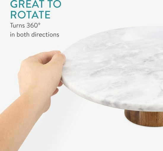 Gloednieuw ❤️ Navaris Draaibaar Taartplateau Van Marmer - 30 Cm Doorsnee - Voor Het Presenteren En Aansnijden Van Taarten - Met Houten Voet ???? 2 Gloednieuw ❤️ Navaris Draaibaar Taartplateau Van Marmer - 30 Cm Doorsnee - Voor Het Presenteren En Aansnijden Van Taarten - Met Houten Voet ???? - Afbeelding 2