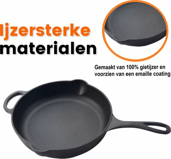 Kopen ⌛ Kicinn Koekenpan - Gietijzer - Koekenpan Inductie - Skillet Koekenpan - Geëmailleerd - Incl. Accessoires - Ø 27 ???? 4 Kopen ⌛ Kicinn Koekenpan - Gietijzer - Koekenpan Inductie - Skillet Koekenpan - Geëmailleerd - Incl. Accessoires - Ø 27 ???? - Afbeelding 4