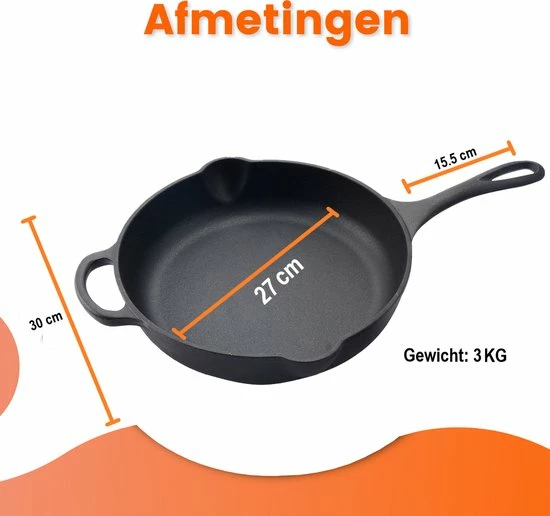 Kopen ⌛ Kicinn Koekenpan - Gietijzer - Koekenpan Inductie - Skillet Koekenpan - Geëmailleerd - Incl. Accessoires - Ø 27 ???? 3 Kopen ⌛ Kicinn Koekenpan - Gietijzer - Koekenpan Inductie - Skillet Koekenpan - Geëmailleerd - Incl. Accessoires - Ø 27 ???? - Afbeelding 3