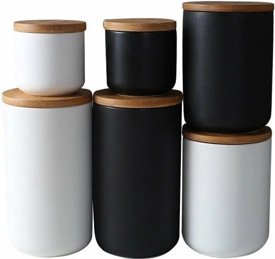 Uitgang ✨ Spieringstore Voorraadpotten Keramiek - Suikerpot 3 Stuks - Deksel Bamboe - Luchtdict Voorraadbussen Potten - Zwart ???? 2 Uitgang ✨ Spieringstore Voorraadpotten Keramiek - Suikerpot 3 Stuks - Deksel Bamboe - Luchtdict Voorraadbussen Potten - Zwart ???? - Afbeelding 2