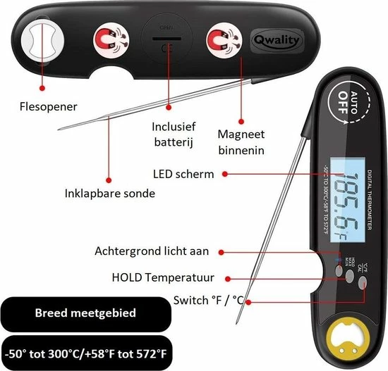 Goedkoopste ???? Nauwkeurige Keukenthermometer Met Ophangmagneet – Waterdicht - Digitale BBQ Thermometer - Vleesthermometer Keuken - Kernthermometer - Temperatuur Range -50 °C Tot 300°C - Qwality4u ❤️ 7 Goedkoopste ???? Nauwkeurige Keukenthermometer Met Ophangmagneet – Waterdicht - Digitale BBQ Thermometer - Vleesthermometer Keuken - Kernthermometer - Temperatuur Range -50 °C Tot 300°C - Qwality4u ❤️ - Afbeelding 7