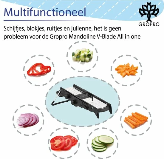 Begroting ???? Gropro Mandoline V-blade All In One - Centreer Mes - Roestvrij Staal - Julienne, Plakjes Of Blokjes - Keukensnijder - Snijmachine - Groentesnijder ❤️ 3 Begroting ???? Gropro Mandoline V-blade All In One - Centreer Mes - Roestvrij Staal - Julienne, Plakjes Of Blokjes - Keukensnijder - Snijmachine - Groentesnijder ❤️ - Afbeelding 3
