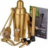 Goedkoop ???? Oak&Steel 10-Delige Gouden Cocktail Set, Complete Geschenkset Met Roestvrijstalen Cocktailshaker, Schenktuit, Muddler En Meer ????