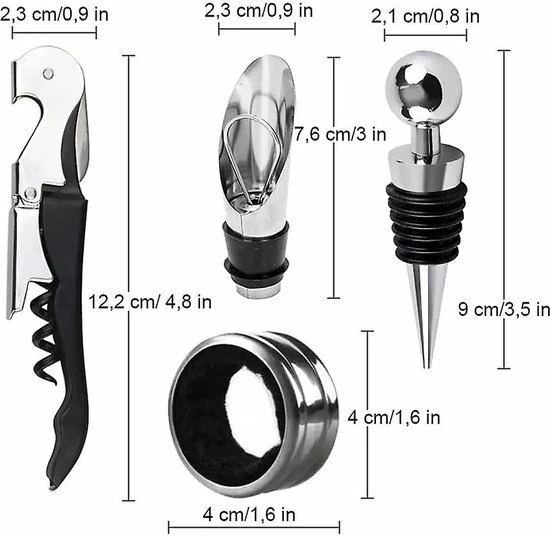 Top 10 ???? Merkloos Wijnopener Accesoires Set - Kurkentrekker - Druppelvanger - Stopper - Wijnschenker -Luxe Doos Zwart ???? 5 Top 10 ???? Merkloos Wijnopener Accesoires Set - Kurkentrekker - Druppelvanger - Stopper - Wijnschenker -Luxe Doos Zwart ???? - Afbeelding 5