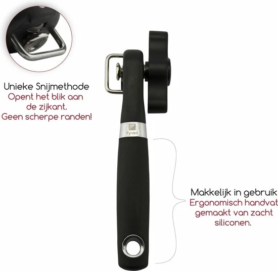 Coupon ⭐ Fyveli Blikopener Firenze - Veilig - Opent Zonder Scherpe Randen - Hersluitbaar - RVS - Silicone - Zwart ???? 3 Coupon ⭐ Fyveli Blikopener Firenze - Veilig - Opent Zonder Scherpe Randen - Hersluitbaar - RVS - Silicone - Zwart ???? - Afbeelding 3