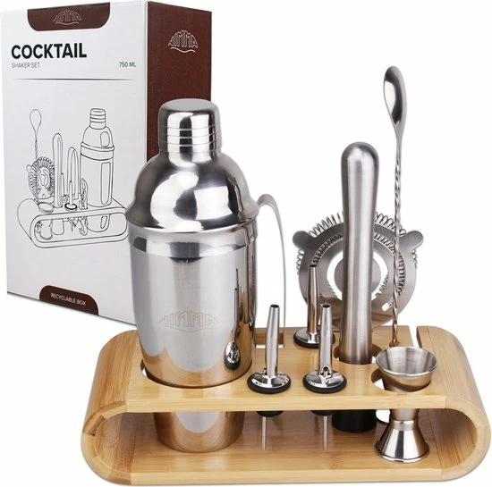 Hete verkoop ???? Nimma Cocktail Shaker Set - Incl. Stamper En E-Book - Cocktailshaker Houder - 13 Delige Cocktailset - RVS - 750ML ???? 7 Hete verkoop ???? Nimma Cocktail Shaker Set - Incl. Stamper En E-Book - Cocktailshaker Houder - 13 Delige Cocktailset - RVS - 750ML ???? - Afbeelding 7