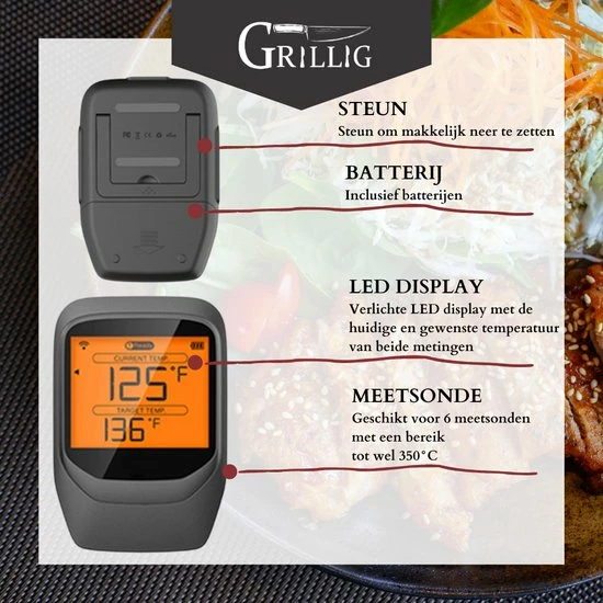 Top 10 ???? Grillig - Pro Smart Vleesthermometer - Draadloze BBQ Thermometer Met 6 Sondes - Geschikt Voor BBQ - Oven - Grill - Formuis - Inclusief Batterij En App ⌛ 2 Top 10 ???? Grillig - Pro Smart Vleesthermometer - Draadloze BBQ Thermometer Met 6 Sondes - Geschikt Voor BBQ - Oven - Grill - Formuis - Inclusief Batterij En App ⌛ - Afbeelding 2