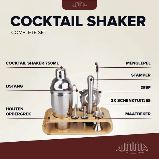 Hete verkoop ???? Nimma Cocktail Shaker Set - Incl. Stamper En E-Book - Cocktailshaker Houder - 13 Delige Cocktailset - RVS - 750ML ???? 4 Hete verkoop ???? Nimma Cocktail Shaker Set - Incl. Stamper En E-Book - Cocktailshaker Houder - 13 Delige Cocktailset - RVS - 750ML ???? - Afbeelding 4