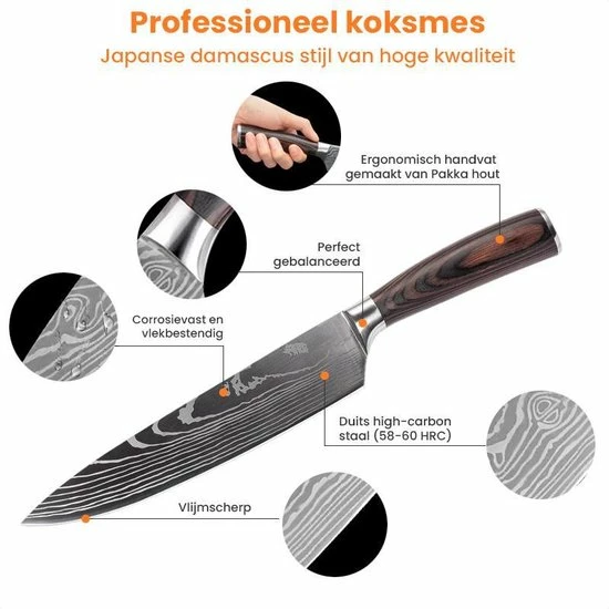 Promo ???? Promida Professioneel Koksmes 20cm - RVS Japans Keukenmes - Chef Mes Stainless Steel - Hout Handvat ???? 4 Promo ???? Promida Professioneel Koksmes 20cm - RVS Japans Keukenmes - Chef Mes Stainless Steel - Hout Handvat ???? - Afbeelding 4