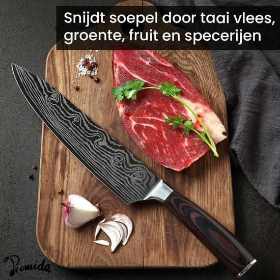 Promo ???? Promida Professioneel Koksmes 20cm - RVS Japans Keukenmes - Chef Mes Stainless Steel - Hout Handvat ???? 6 Promo ???? Promida Professioneel Koksmes 20cm - RVS Japans Keukenmes - Chef Mes Stainless Steel - Hout Handvat ???? - Afbeelding 6