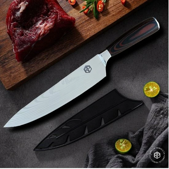 Flash-uitverkoop ⭐ Roham Products RP Professioneel Japans Koksmes – 20cm - Inclusief Mesbeschermer – RVS Lemmet - Handvat Van Pakkahout - Geleverd In Geschenkdoos ???? 6 Flash-uitverkoop ⭐ Roham Products RP Professioneel Japans Koksmes – 20cm - Inclusief Mesbeschermer – RVS Lemmet - Handvat Van Pakkahout - Geleverd In Geschenkdoos ???? - Afbeelding 6