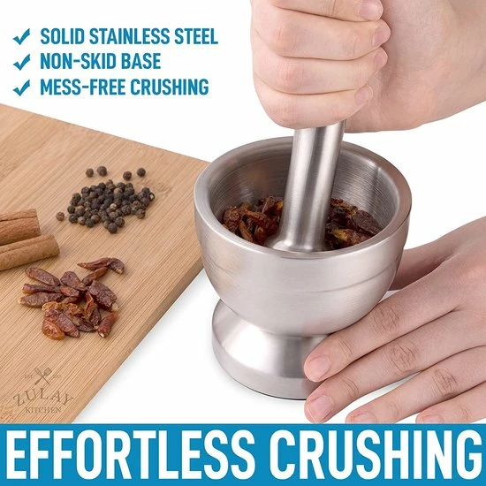 Uitgang ???? BOTC Vijzel Met Stamper – RVS – Geschikt Voor Specerijen, Kruiden, Knoflook - Sliver ???? 5 Uitgang ???? BOTC Vijzel Met Stamper – RVS – Geschikt Voor Specerijen, Kruiden, Knoflook - Sliver ???? - Afbeelding 5