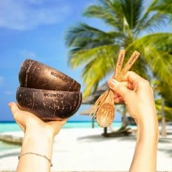 Hete verkoop ???? Ecowize Coconut Bowls (Set Van 3) - Kokosnoot Kom & Schaal - Met 3 Lepels, 3 Vorken En 8 Bamboe Rietjes - Zero Waste & Herbruikbaar - Duurzaam Cadeau ⌛ -Tefal Shop 550x550 567