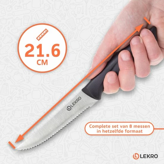 Kopen ???? Lekro Steakmessen – 8-delige Steakmessenset – Vaatwasserbestendig - RVS - Grijs ???? 3 Kopen ???? Lekro Steakmessen – 8-delige Steakmessenset – Vaatwasserbestendig - RVS - Grijs ???? - Afbeelding 3