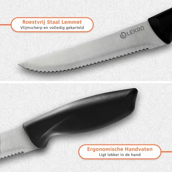 Kopen ???? Lekro Steakmessen – 8-delige Steakmessenset – Vaatwasserbestendig - RVS - Grijs ???? 4 Kopen ???? Lekro Steakmessen – 8-delige Steakmessenset – Vaatwasserbestendig - RVS - Grijs ???? - Afbeelding 4