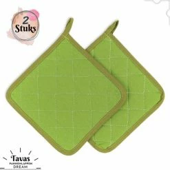 Begroting ???? Merkloos Tavas Dream Hittebestendige Pannenlappen | 2 Stuks | Katoen, Thermolite | Tot 220°C | Groen ????