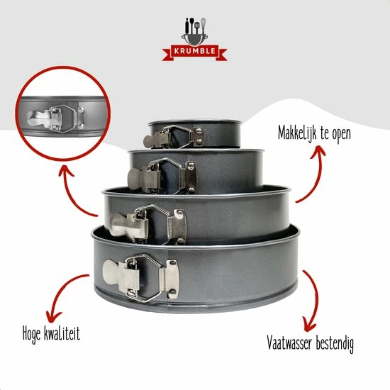 Hete verkoop ❤️ Krumble Springvorm Set - 4 Delig - Ø 26/24/18/12 Cm - Set Van Vier Spring Bakvormen - Taartvorm - Bakvorm - Anti-aanbak - Bakblik - Grijs ???? 5 Hete verkoop ❤️ Krumble Springvorm Set - 4 Delig - Ø 26/24/18/12 Cm - Set Van Vier Spring Bakvormen - Taartvorm - Bakvorm - Anti-aanbak - Bakblik - Grijs ???? - Afbeelding 5