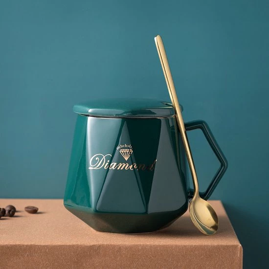 Nieuw ???? Merkloos Mok - Mok Set - Koffiemok - Koffiebeker - Beker - Mokken En Bekers - Beker Met Lepel En Deksel - 400 Ml - Keramiek - Diamant Vorm - Vrienden - Groen/Blauw ???? 2 Nieuw ???? Merkloos Mok - Mok Set - Koffiemok - Koffiebeker - Beker - Mokken En Bekers - Beker Met Lepel En Deksel - 400 Ml - Keramiek - Diamant Vorm - Vrienden - Groen/Blauw ???? - Afbeelding 2