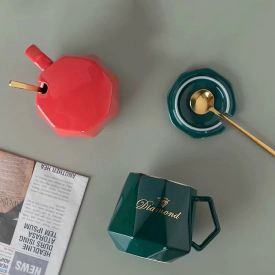 Nieuw ???? Merkloos Mok - Mok Set - Koffiemok - Koffiebeker - Beker - Mokken En Bekers - Beker Met Lepel En Deksel - 400 Ml - Keramiek - Diamant Vorm - Vrienden - Groen/Blauw ???? 5 Nieuw ???? Merkloos Mok - Mok Set - Koffiemok - Koffiebeker - Beker - Mokken En Bekers - Beker Met Lepel En Deksel - 400 Ml - Keramiek - Diamant Vorm - Vrienden - Groen/Blauw ???? - Afbeelding 5