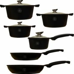Flash-uitverkoop ???? Kookkunst Holland Pannenset 10 Delig Inductie Met Deksels En Silicone Koudgrepen - Zwart ????