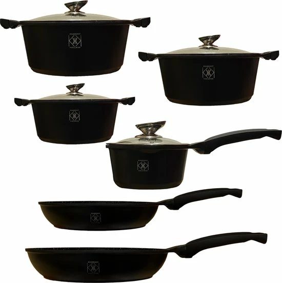 Flash-uitverkoop ???? Kookkunst Holland Pannenset 10 Delig Inductie Met Deksels En Silicone Koudgrepen - Zwart ???? 1 Flash-uitverkoop ???? Kookkunst Holland Pannenset 10 Delig Inductie Met Deksels En Silicone Koudgrepen - Zwart ????