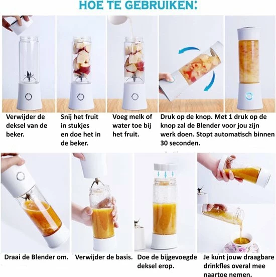 Nieuw ???? Butles Blender - Smoothiemaker - To Go - Draadloos - Oplaadbaar - Inclusief Smoothie Beker - Draagbaar ???? 8 Nieuw ???? Butles Blender - Smoothiemaker - To Go - Draadloos - Oplaadbaar - Inclusief Smoothie Beker - Draagbaar ???? - Afbeelding 8